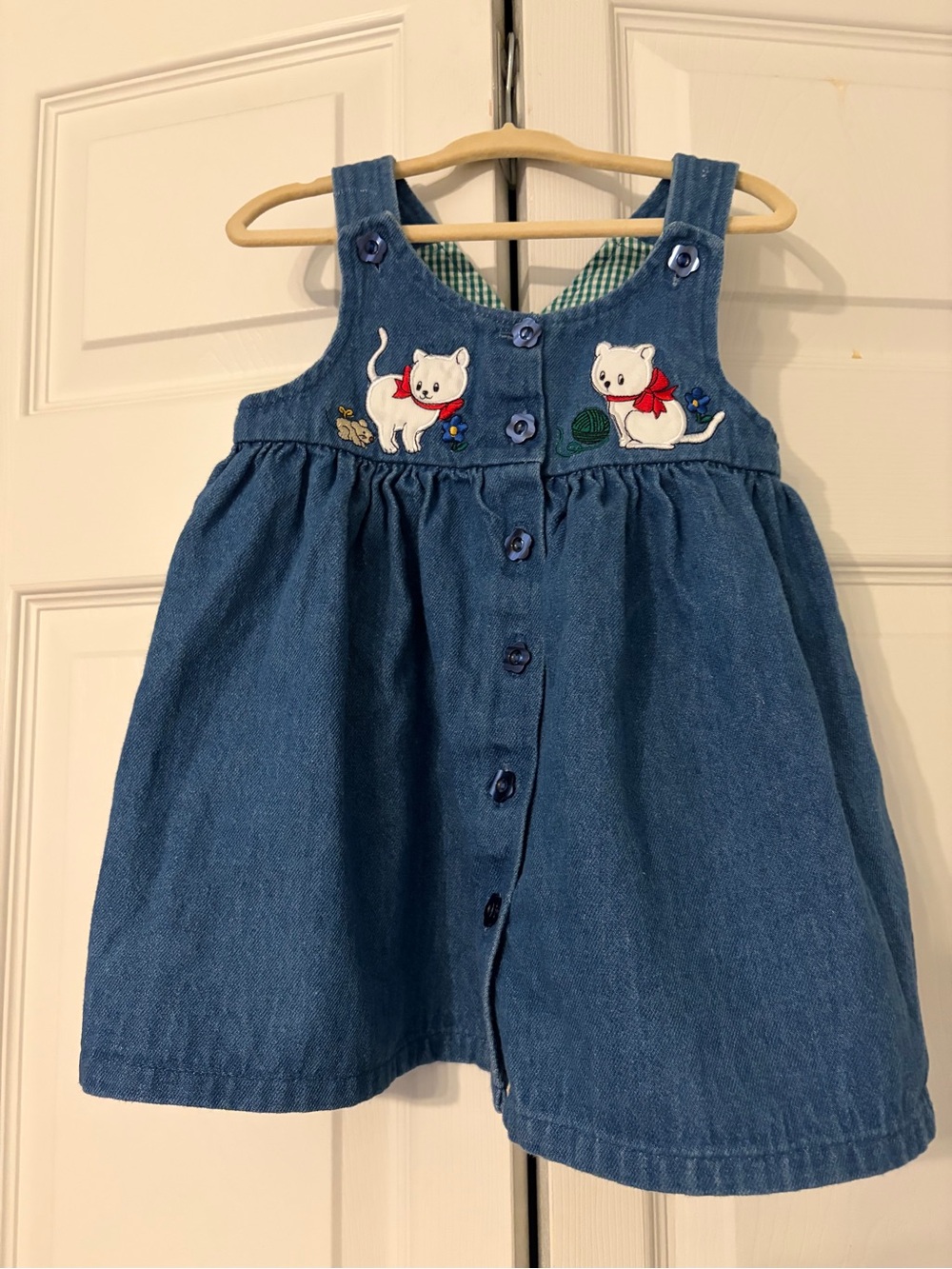 Samara  Blue Denim Pinafore Dress with Cat Embroidery Adorable Size 2T EUC